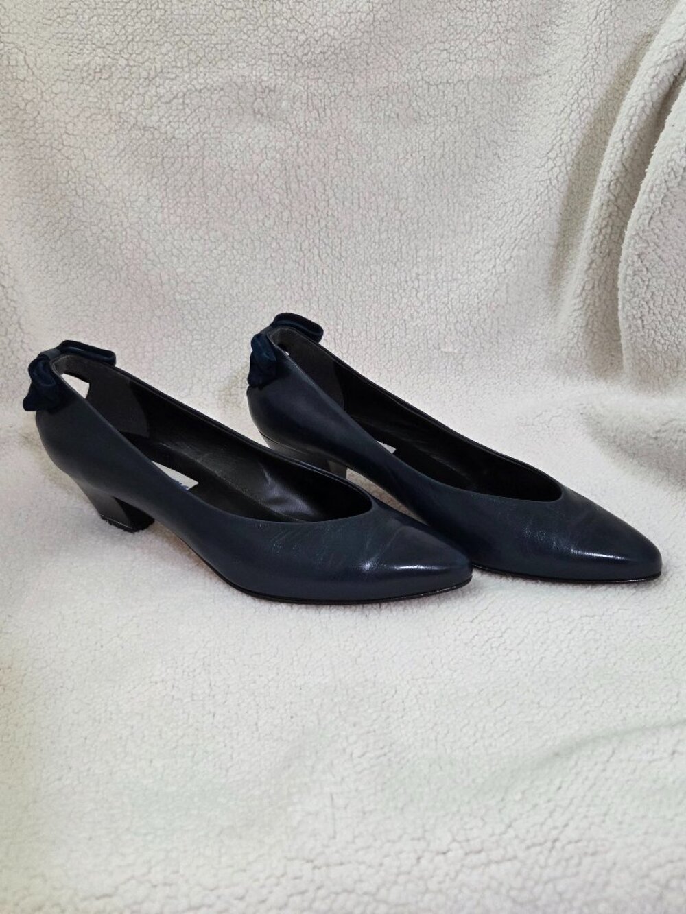 Fiordiluna Blue Leather Heels with Bow Accent, 8M